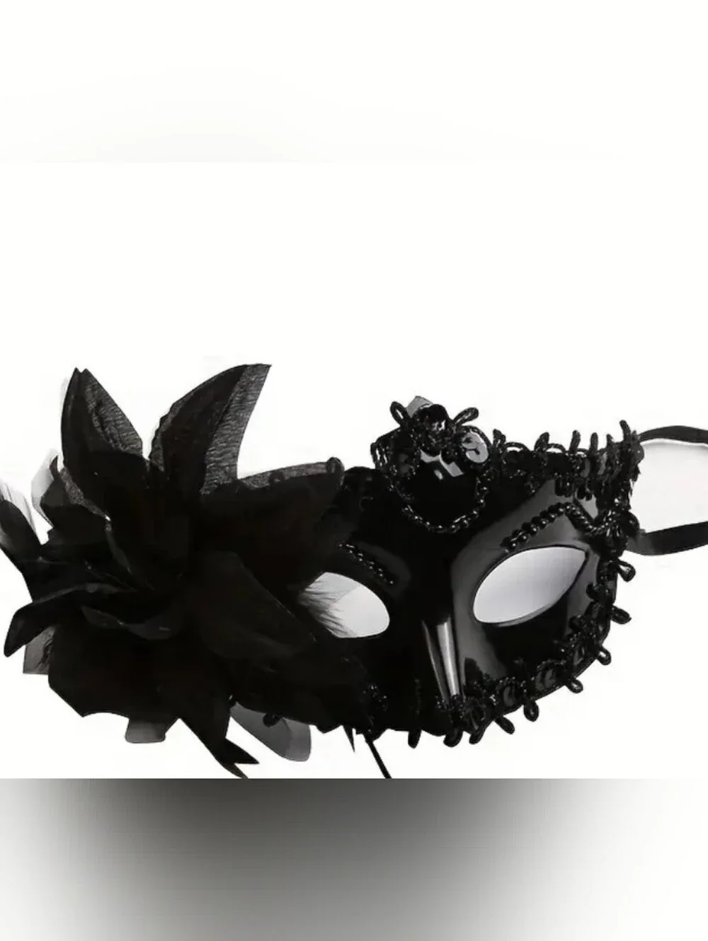 Black Lace Flower Venetian Masquerade Mask for Women